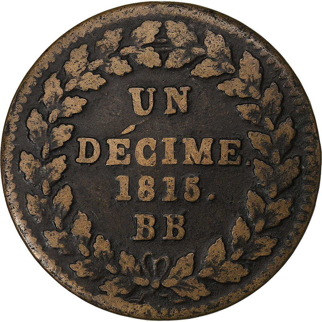 França, Louis XVIII, Decime, 1815, Strasbourg, Bronze, VF(30-35), Gadoury:196