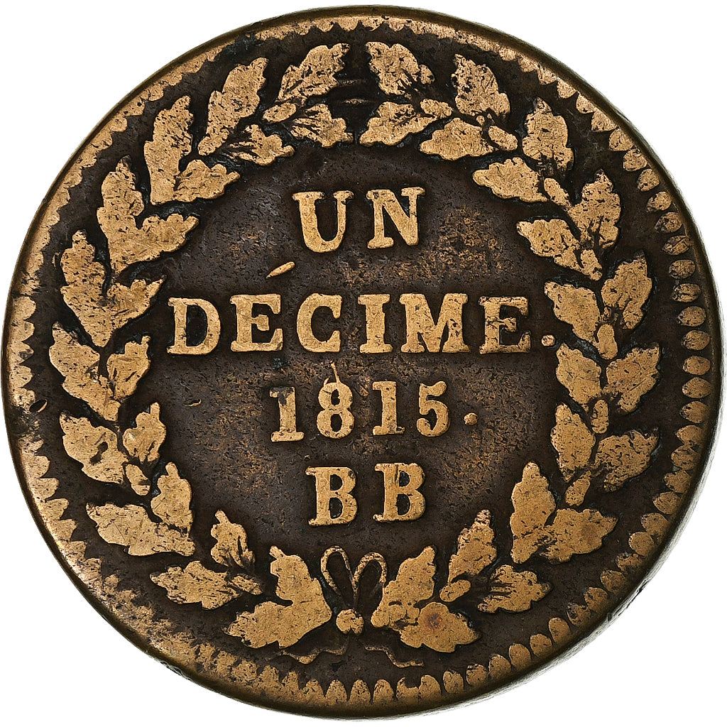 France, Louis XVIII, Decime, 1815, Strasbourg, Bronze, VF(20-25), Gadoury:196