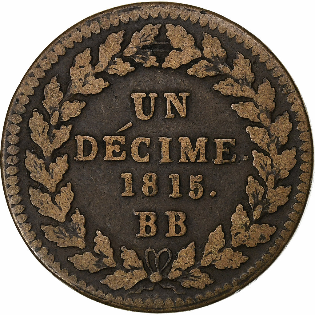 Frankreich, Louis XVIII, Decime, 1815, Strasbourg, Bronze, S+, Gadoury:196