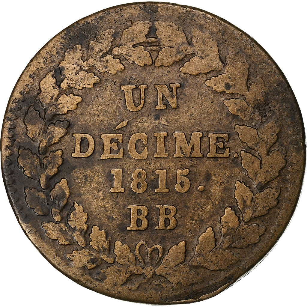 France, Louis XVIII, Decime, 1815, Strasbourg, Bronze, VF(30-35), Gadoury:196