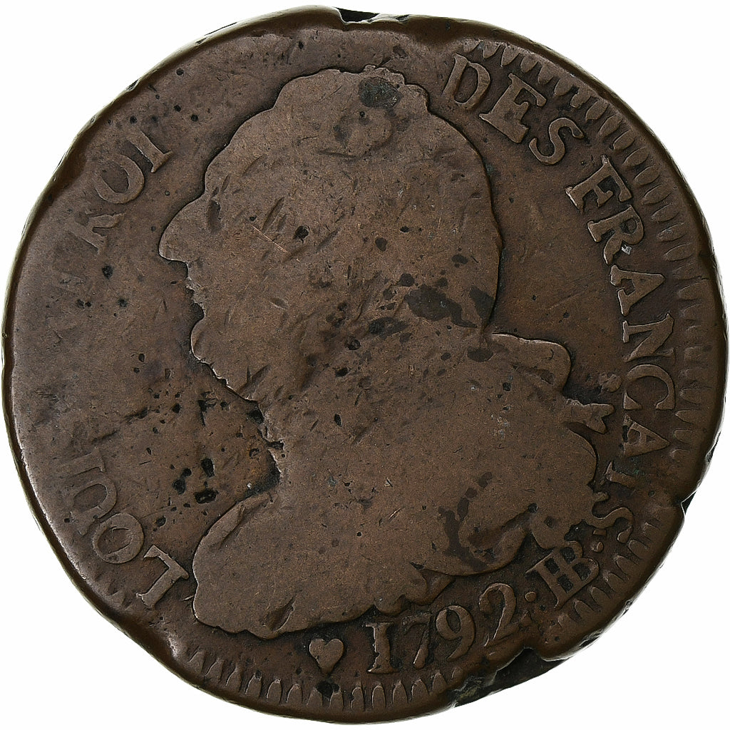France, Louis XVI, 2 Sols Français, 1792 / AN 4, Strasbourg, Métal de