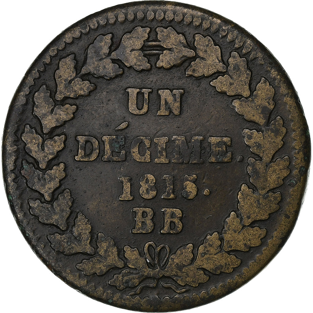 Francia, Napoleon I, Decime, 1815, Strasbourg, Bronzo, MB, Gadoury:195