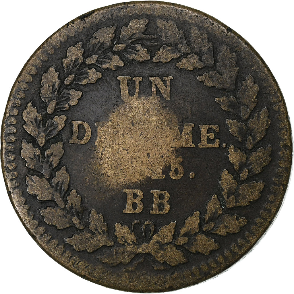 França, Napoleon I, Decime, 1815, Strasbourg, Bronze, VF(30-35), Gadoury:195