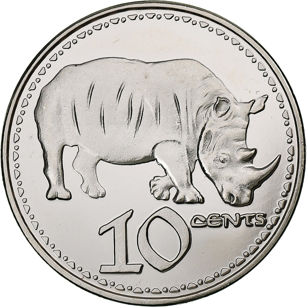 Rhodesia, 10 Cents, Rhinocéros, 2018, Acciaio placcato nichel, SPL