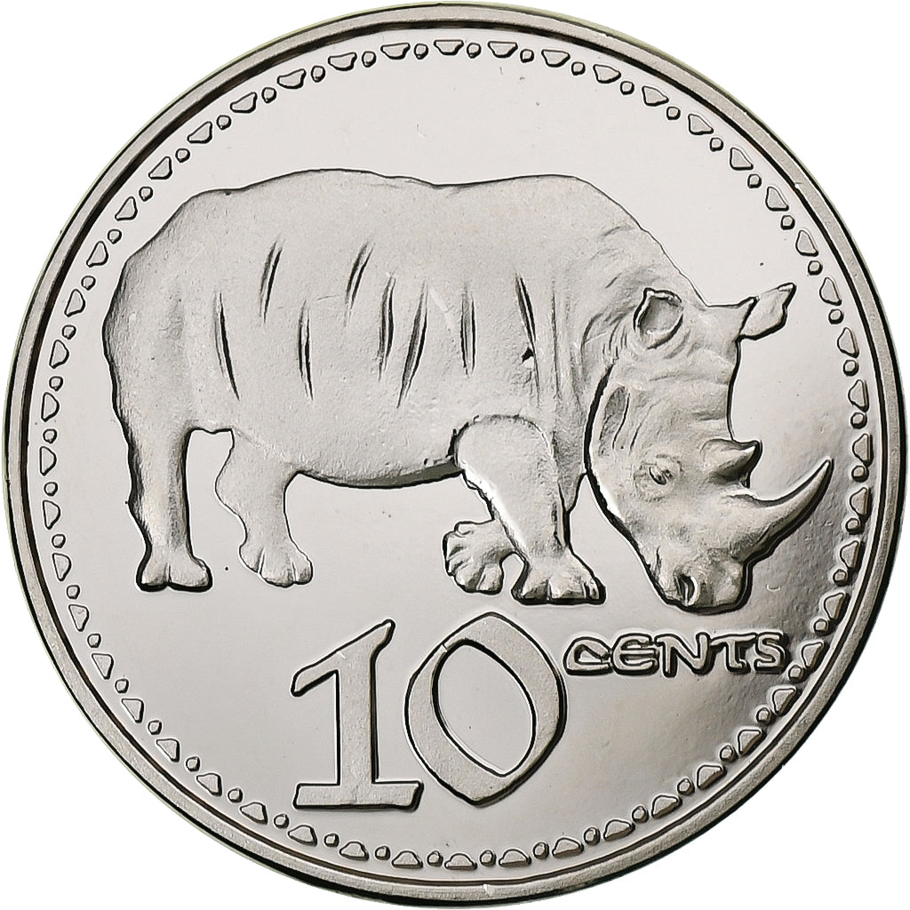 Rhodesia, 10 Cents, Rhinocéros, 2018, Acciaio placcato nichel, SPL