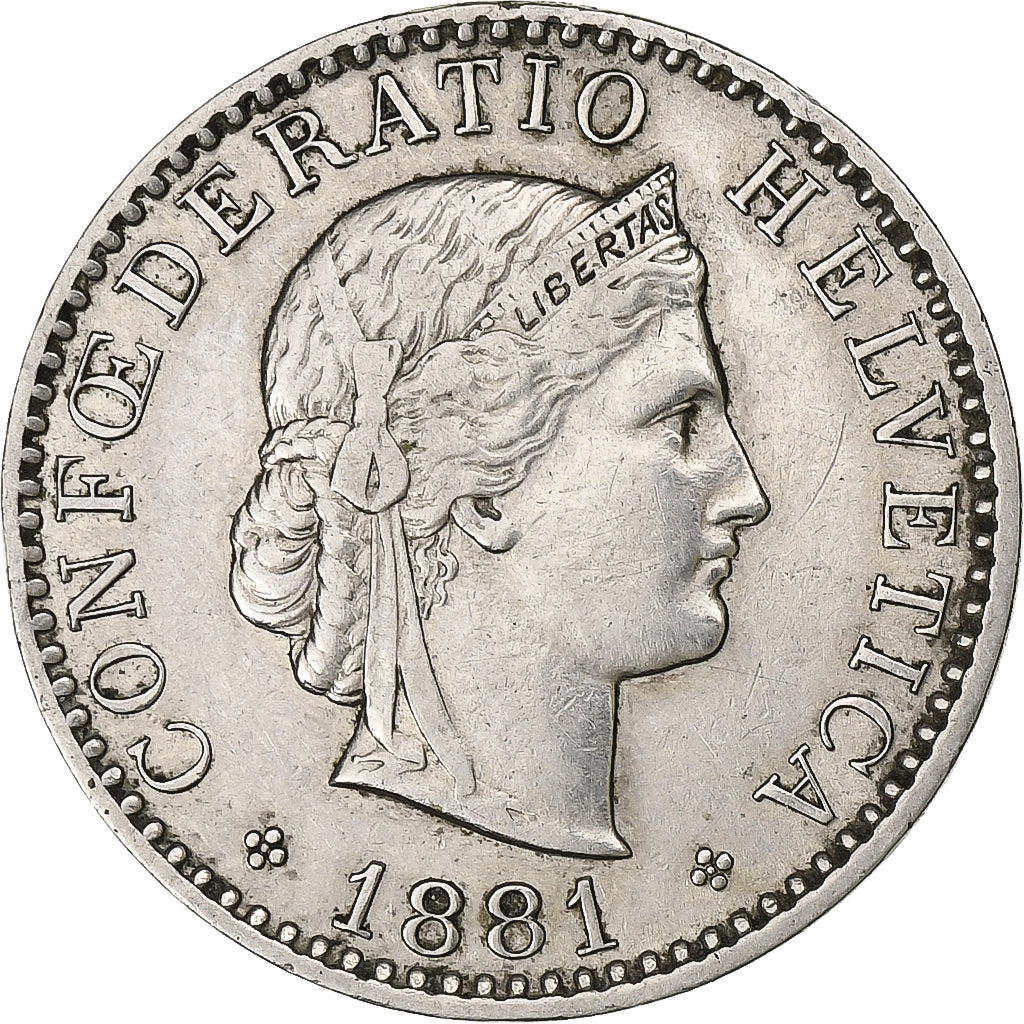Switzerland, 20 Rappen, Libertas, 1881, Bern, Nickel, AU(50-53), KM:29