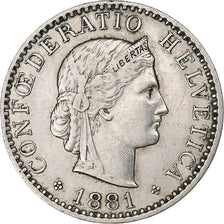 Switzerland, 20 Rappen, Libertas, 1881, Bern, Nickel, AU(50-53), KM:29