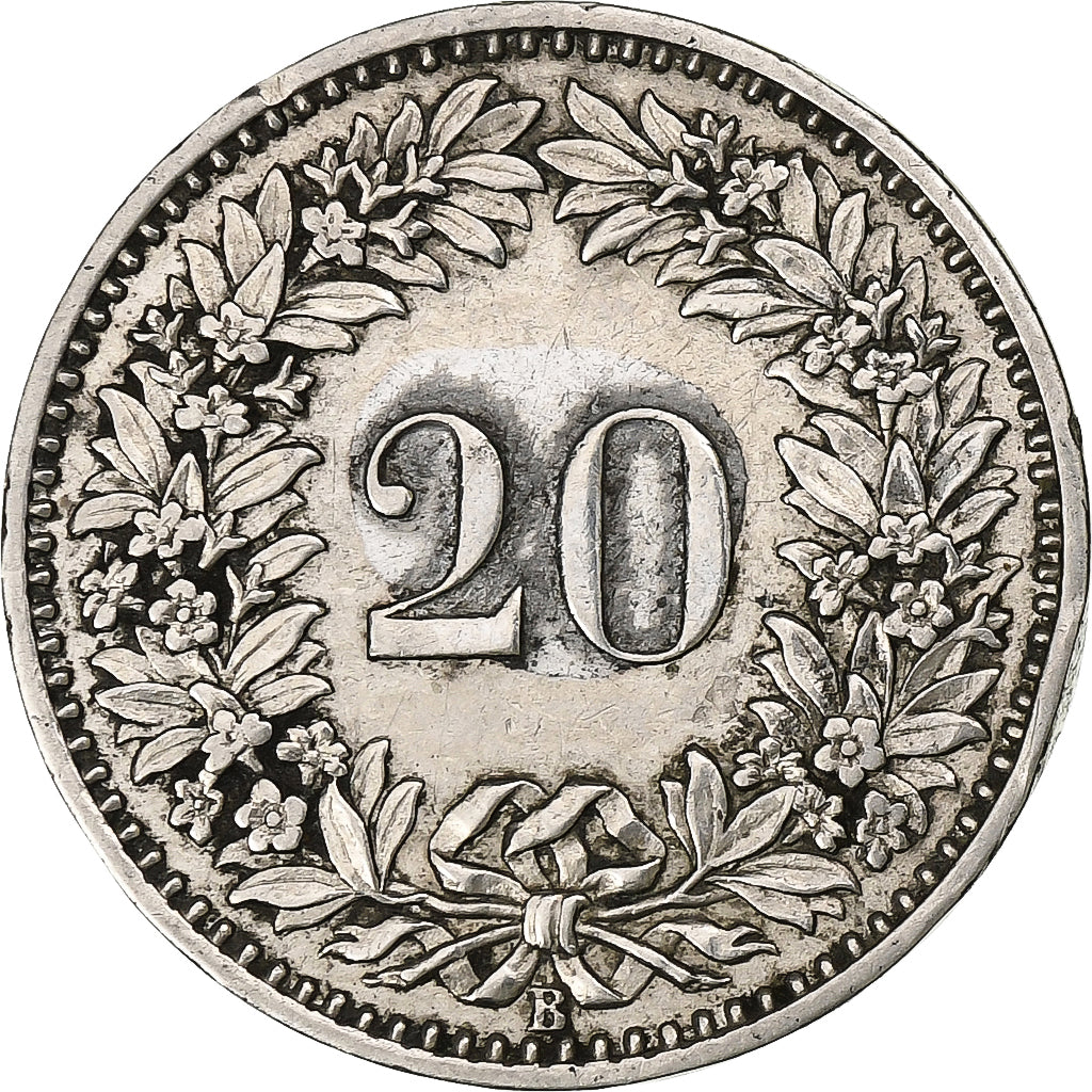 Switzerland, 20 Rappen, Libertas, 1881, Bern, Nickel, AU(50-53), KM:29