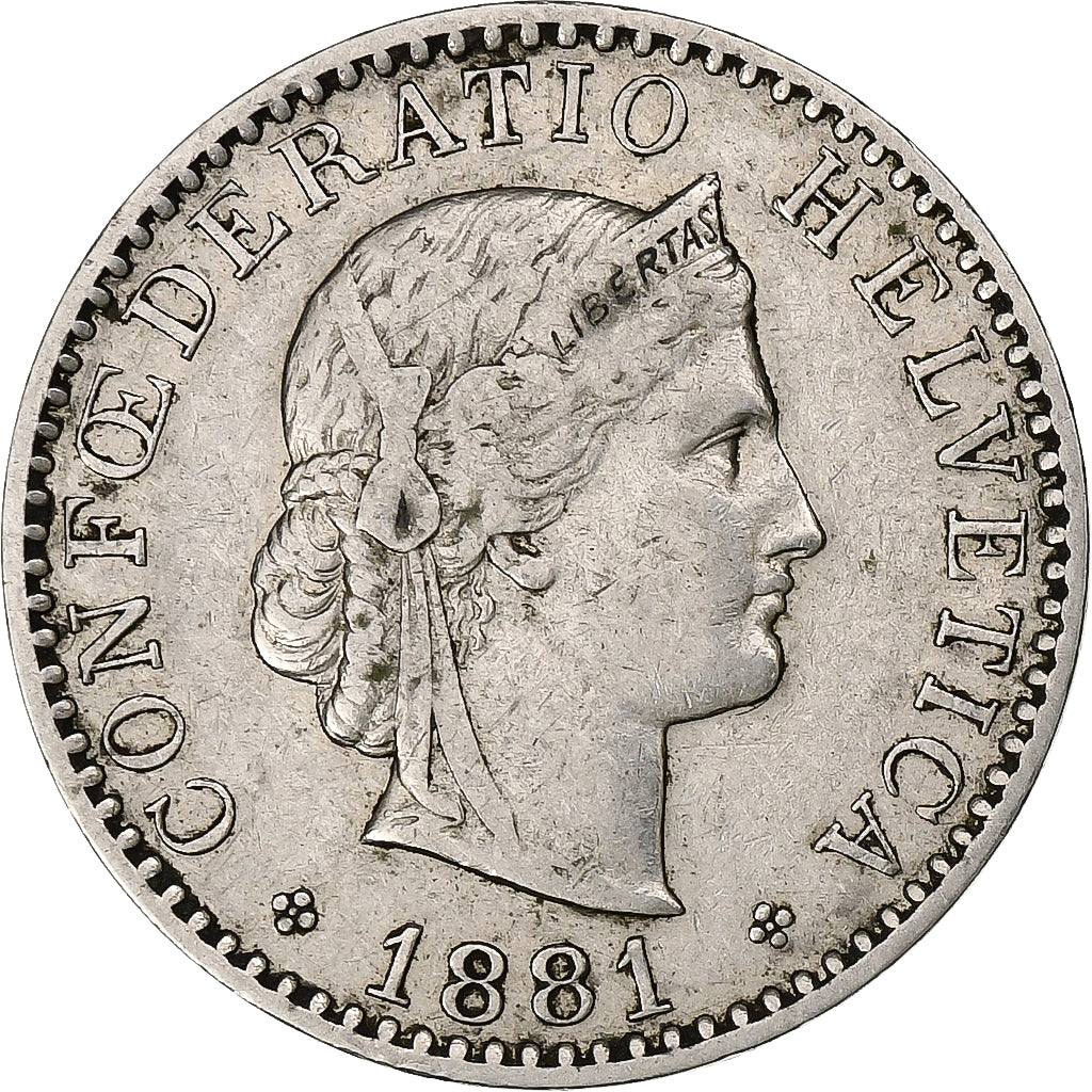 Switzerland, 20 Rappen, Libertas, 1881, Bern, Nickel, EF(40-45), KM:29