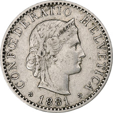 Switzerland, 20 Rappen, Libertas, 1881, Bern, Nickel, EF(40-45), KM:29