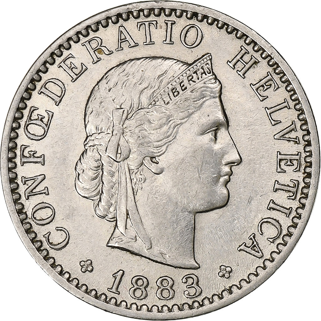 Suiza, 20 Rappen, Libertas, 1883, Bern, Níquel, MBC+, KM:29
