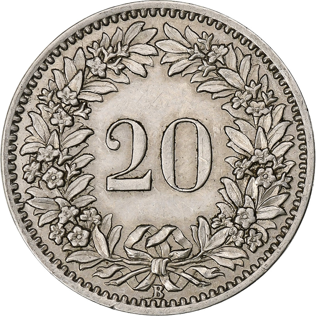 Suiza, 20 Rappen, Libertas, 1883, Bern, Níquel, MBC+, KM:29