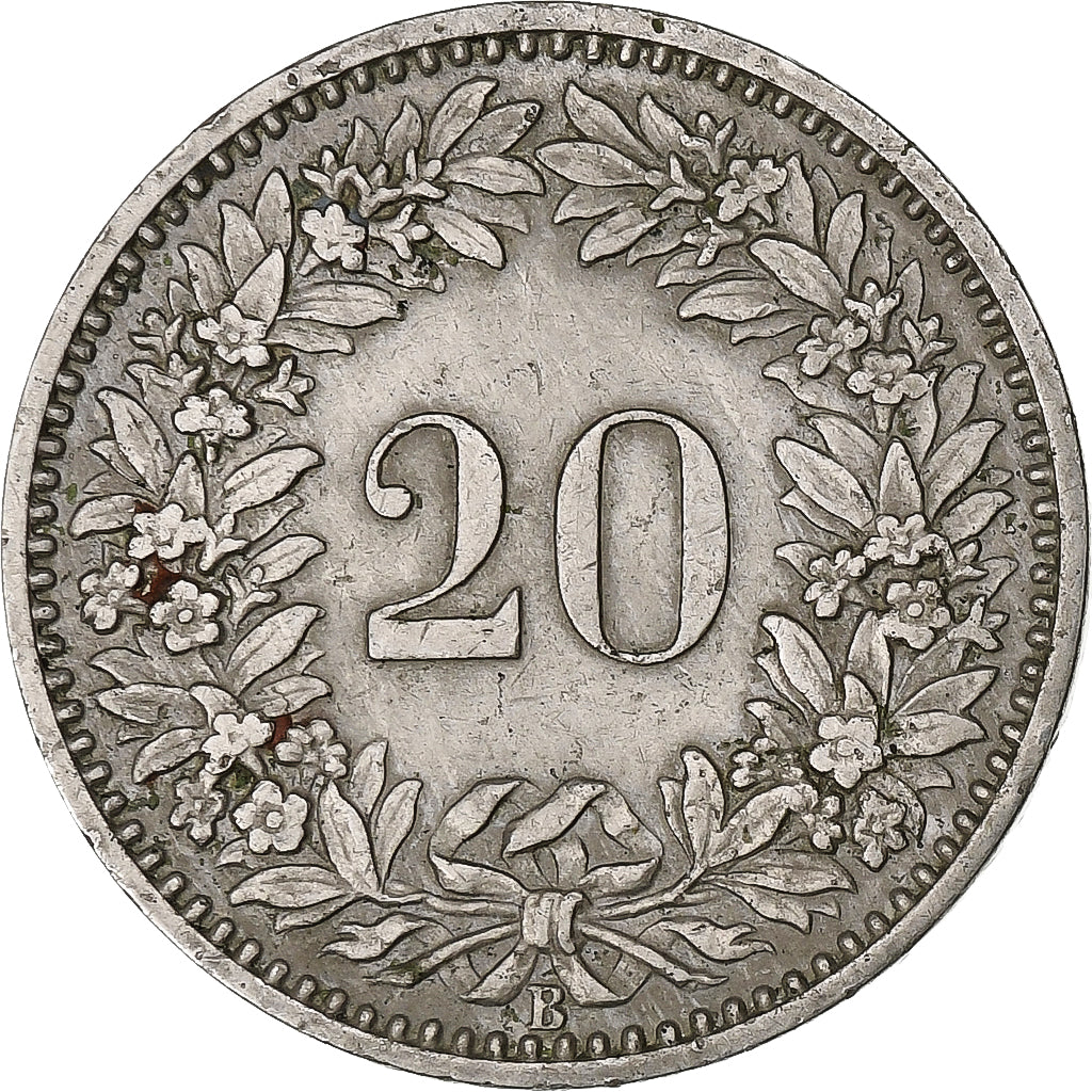 Suiza, 20 Rappen, Libertas, 1884, Bern, Níquel, BC+, KM:29