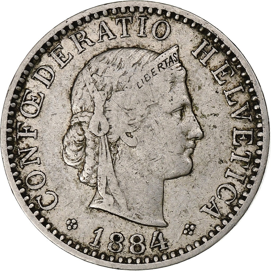 Suiza, 20 Rappen, Libertas, 1884, Bern, Níquel, BC+, KM:29
