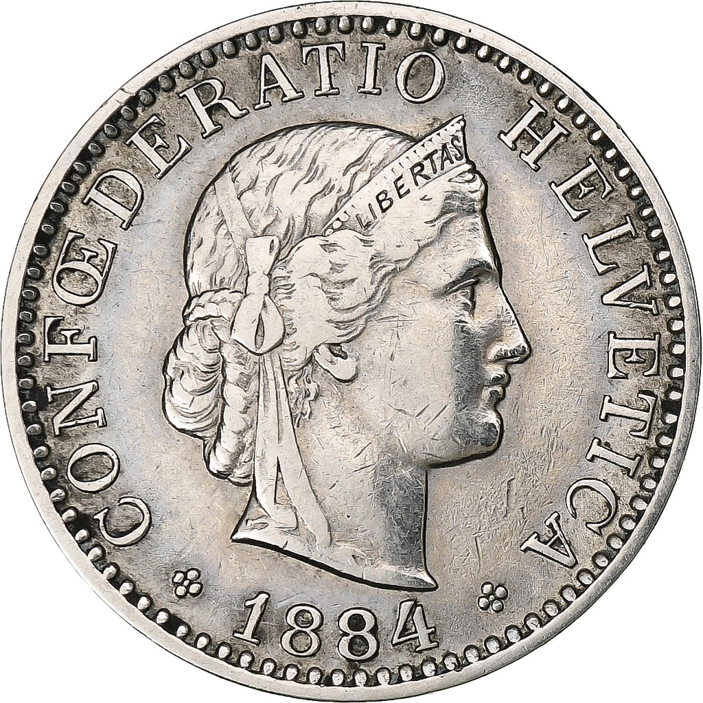 Suiza, 20 Rappen, Libertas, 1884, Bern, Níquel, MBC+, KM:29