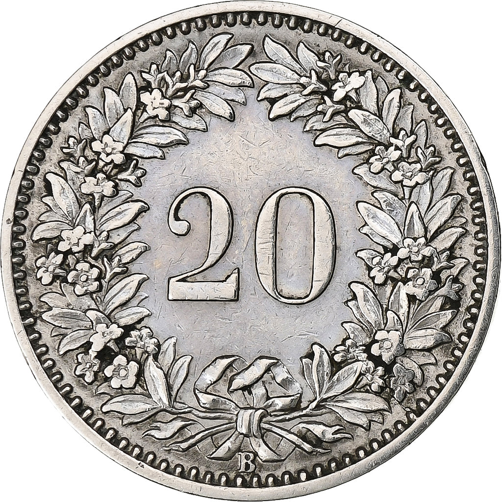 Suiza, 20 Rappen, Libertas, 1884, Bern, Níquel, MBC+, KM:29