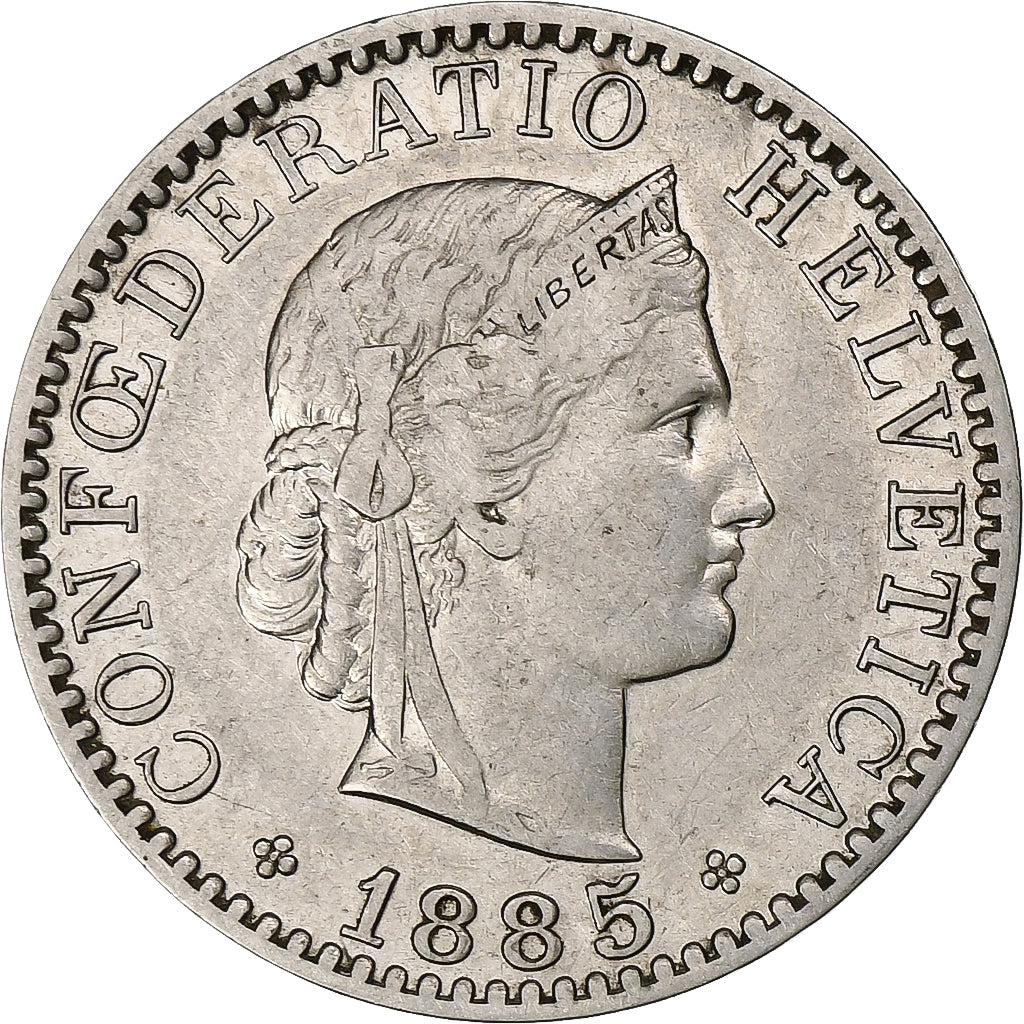 Suiza, 20 Rappen, Libertas, 1885, Bern, Níquel, BC+, KM:29