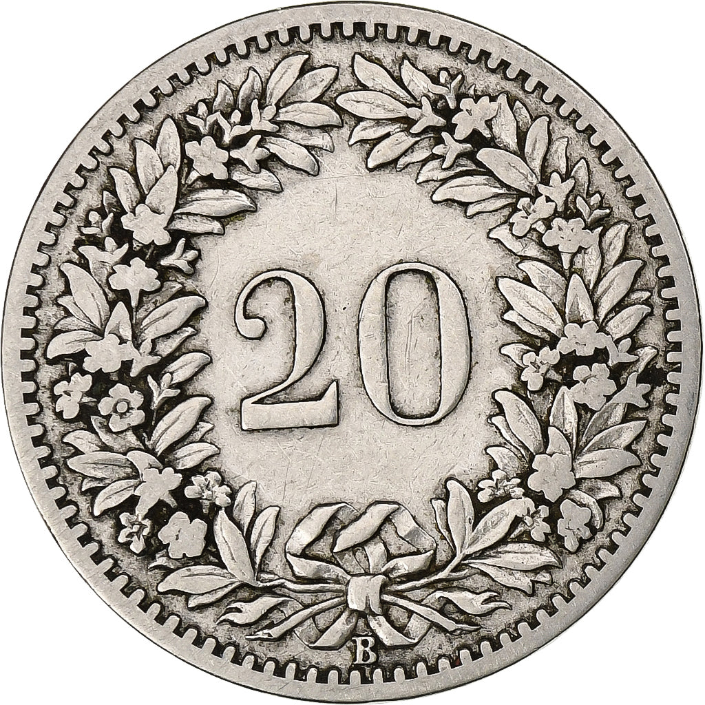Suiza, 20 Rappen, Libertas, 1885, Bern, Níquel, BC+, KM:29