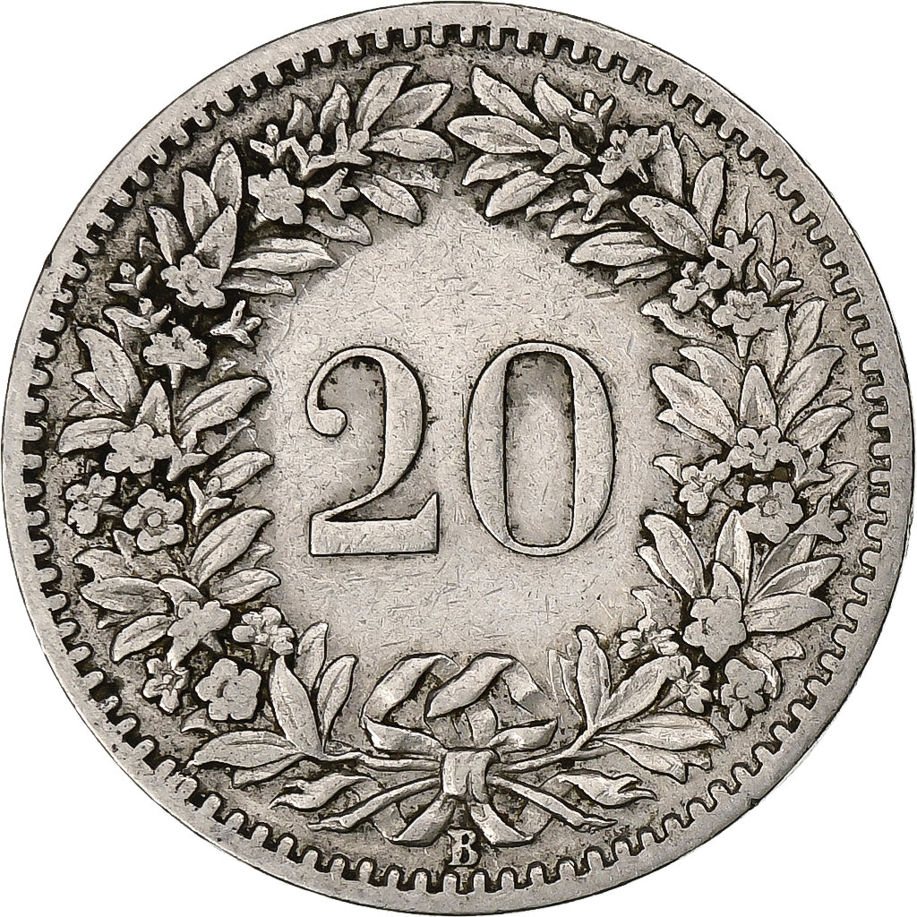 Suiza, 20 Rappen, Libertas, 1887, Bern, Níquel, BC+, KM:29