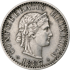 Switzerland, 20 Rappen, Libertas, 1887, Bern, Nickel, AU(55-58), KM:29