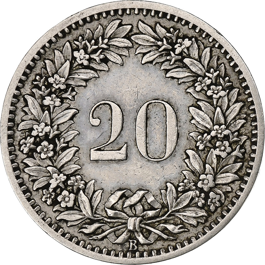 Switzerland, 20 Rappen, Libertas, 1887, Bern, Nickel, AU(55-58), KM:29