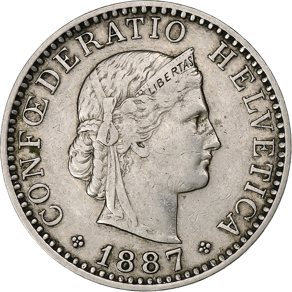 Suiza, 20 Rappen, Libertas, 1887, Bern, Níquel, MBC, KM:29