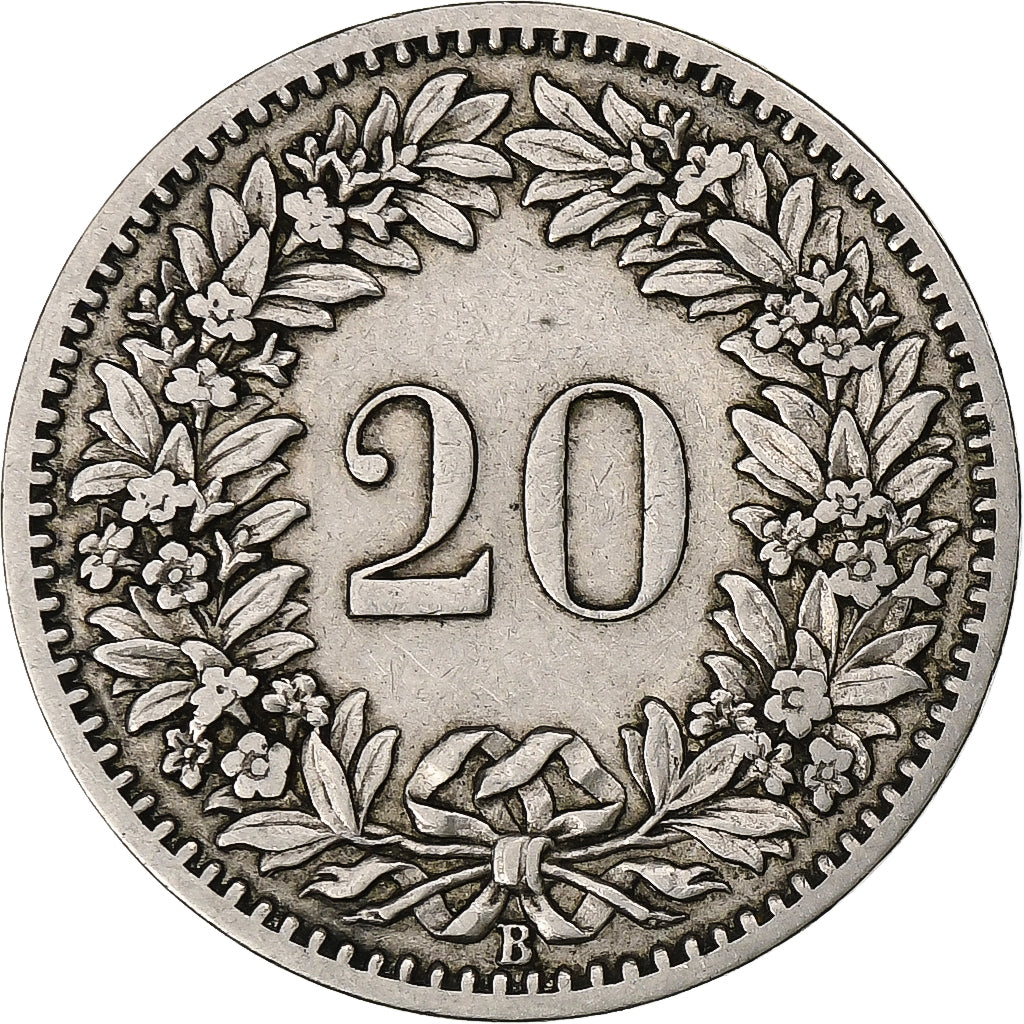 Suiza, 20 Rappen, Libertas, 1887, Bern, Níquel, MBC, KM:29