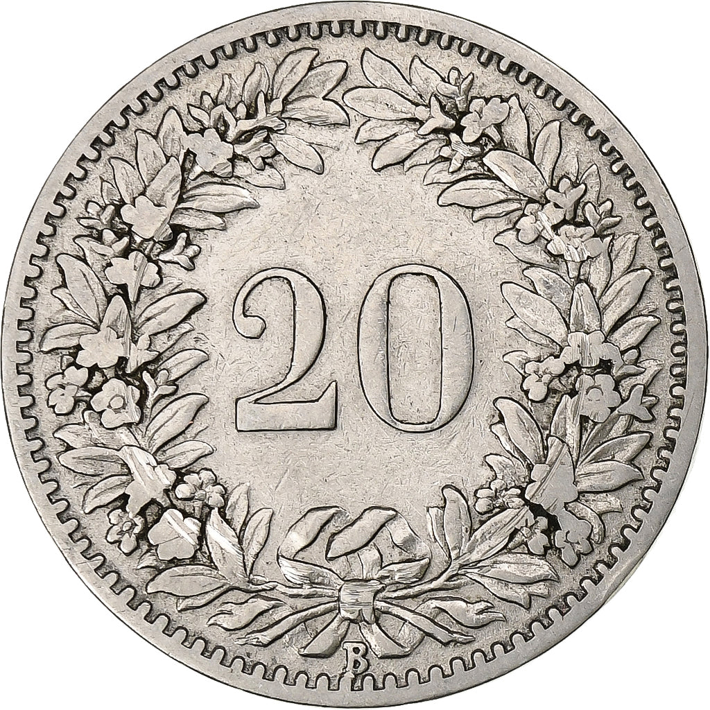 Suiza, 20 Rappen, Libertas, 1891, Bern, Níquel, BC+, KM:29