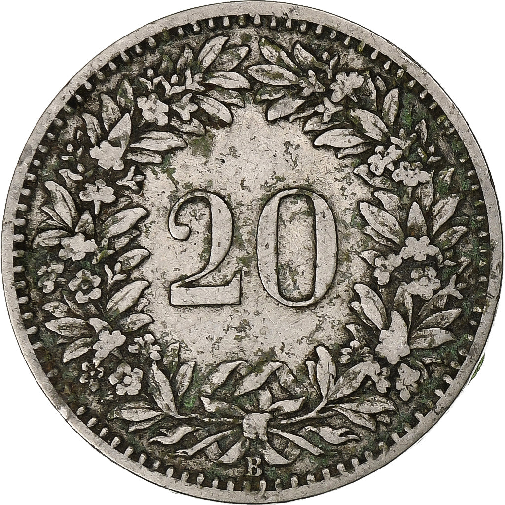 Suiza, 20 Rappen, Libertas, 1891, Bern, Níquel, BC+, KM:29