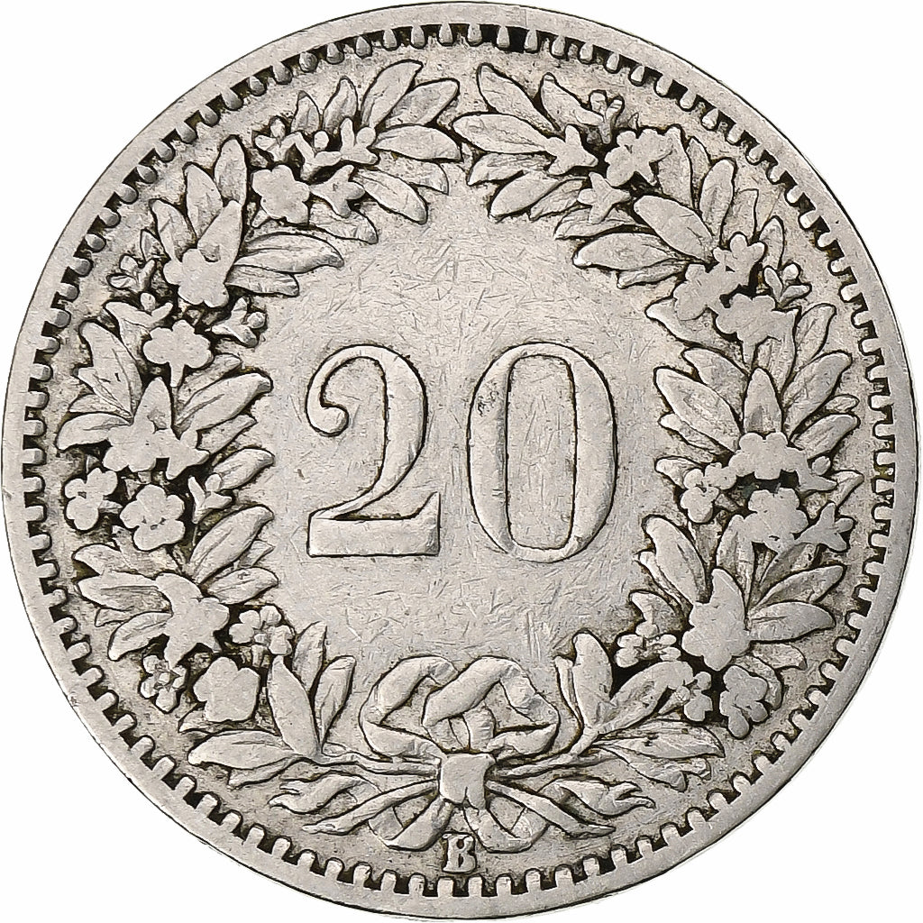 Suiza, 20 Rappen, Libertas, 1893, Bern, Níquel, BC+, KM:29