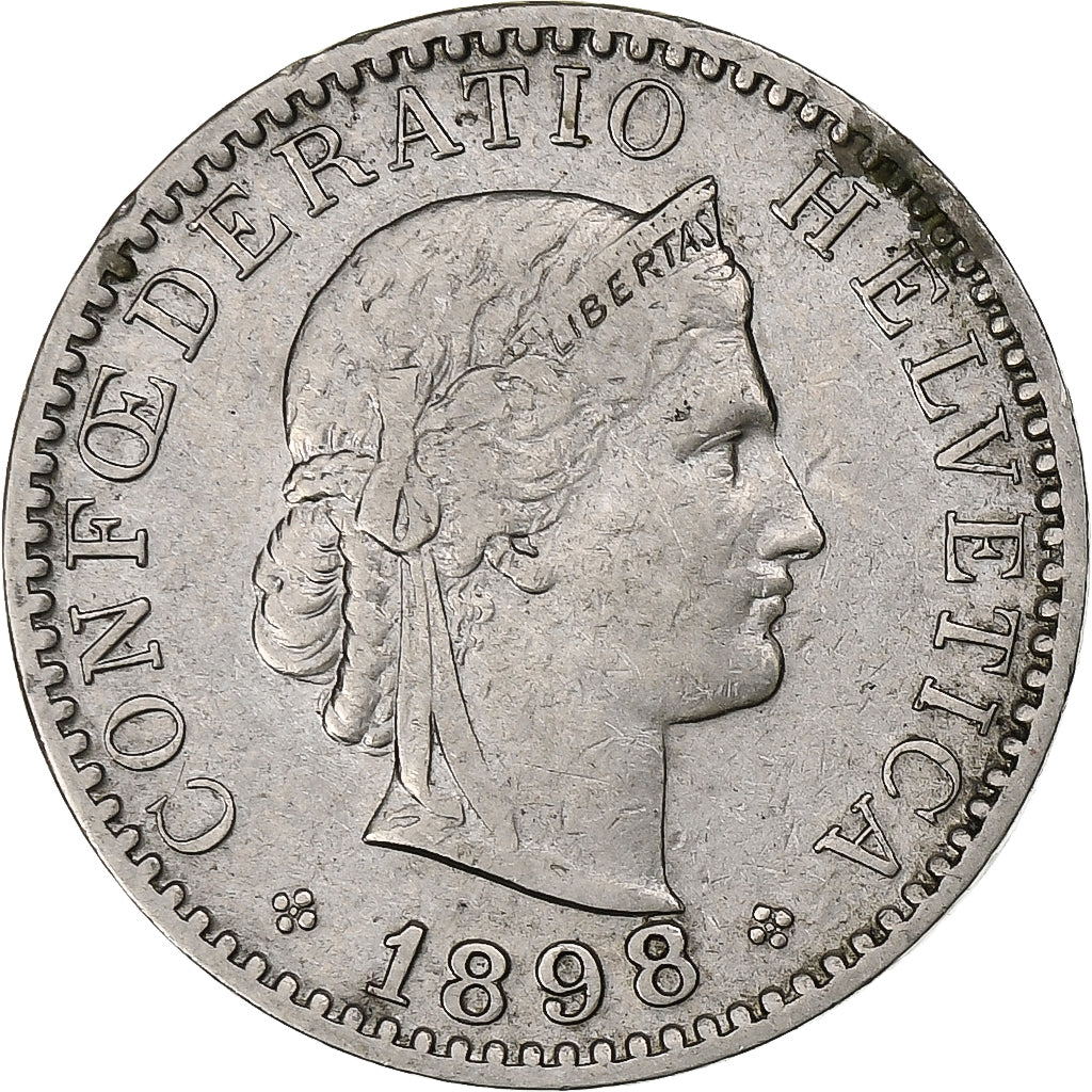 Switzerland, 20 Rappen, Libertas, 1898, Bern, Nickel, VF(30-35), KM:29