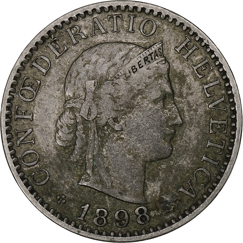 Switzerland, 20 Rappen, Libertas, 1898, Bern, Nickel, VF(30-35), KM:29