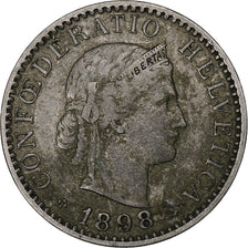 Switzerland, 20 Rappen, Libertas, 1898, Bern, Nickel, VF(30-35), KM:29