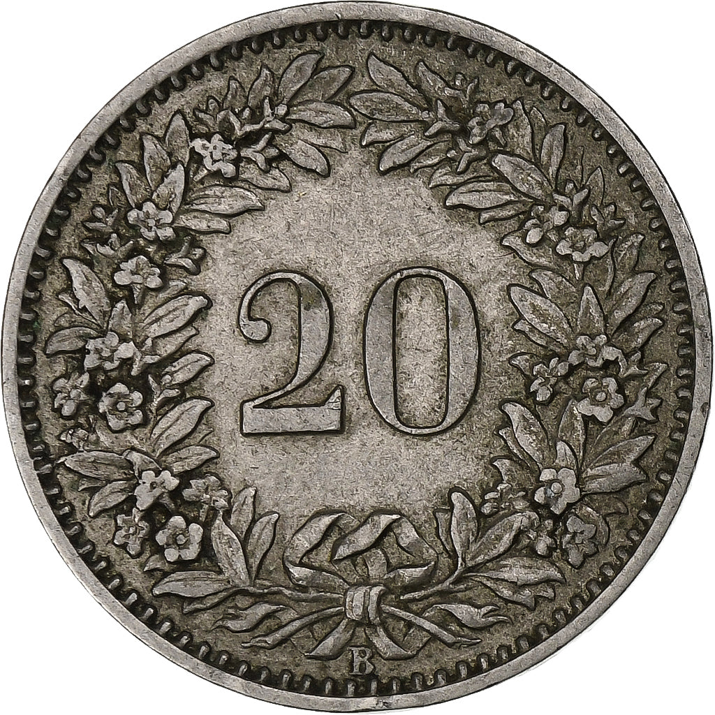 Switzerland, 20 Rappen, Libertas, 1898, Bern, Nickel, VF(30-35), KM:29