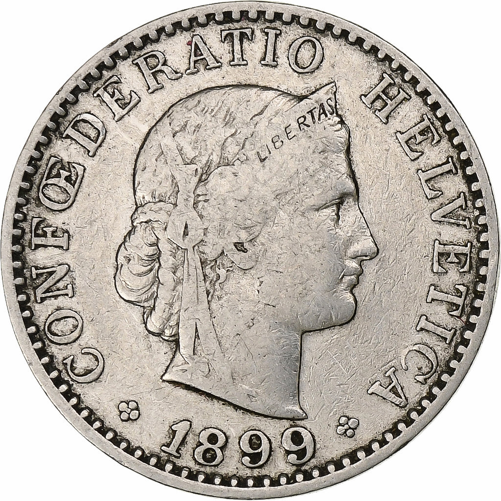Switzerland, 20 Rappen, Libertas, 1899, Bern, Nickel, VF(30-35), KM:29