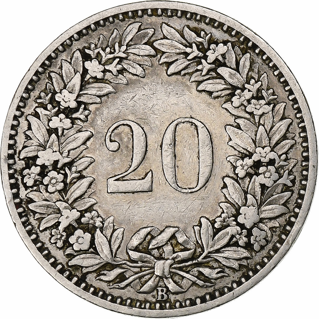 Suiza, 20 Rappen, Libertas, 1902, Bern, Níquel, BC+, KM:29