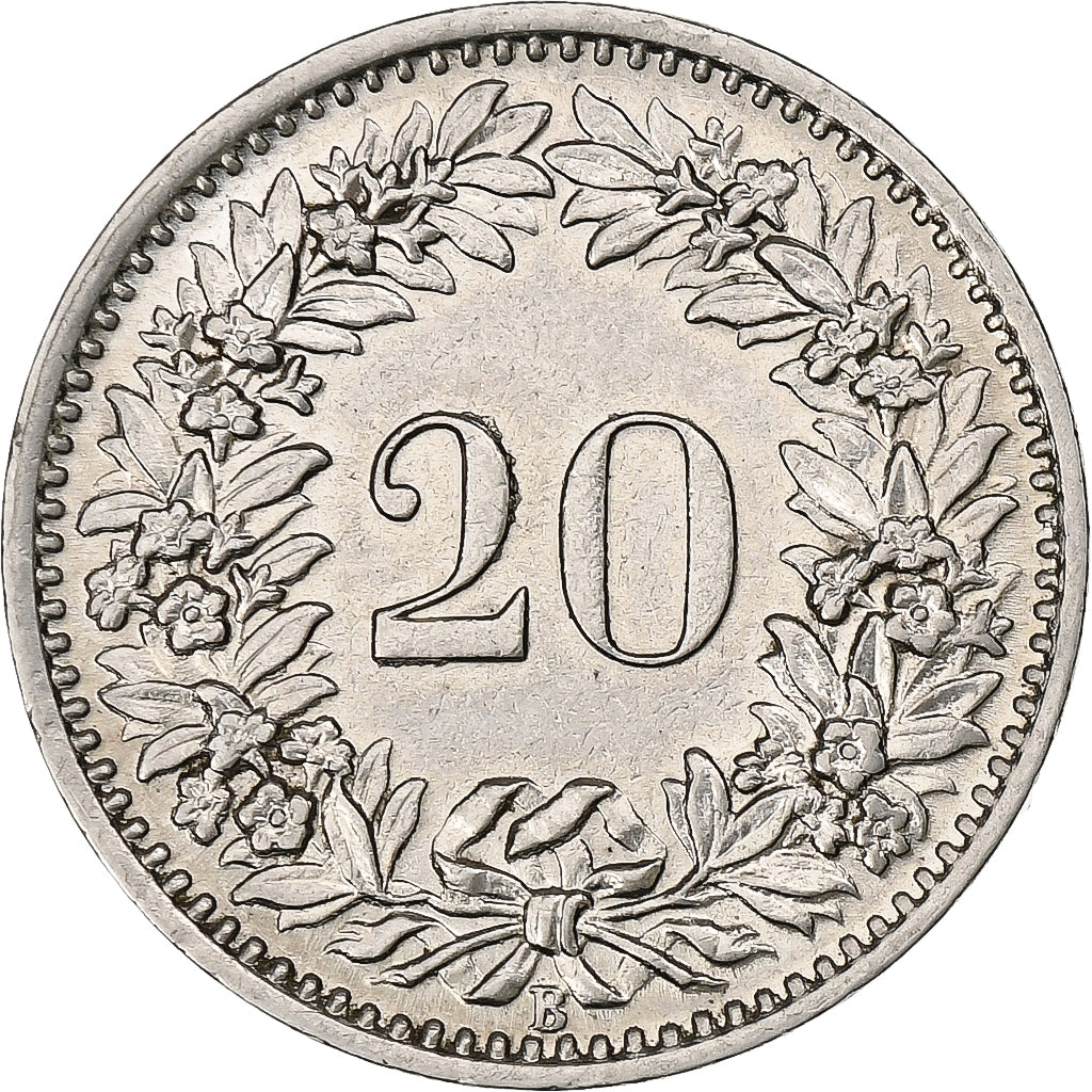Switzerland, 20 Rappen, Libertas, 1909, Bern, Nickel, AU(50-53), KM:29