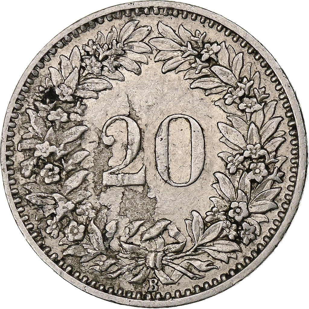 Suiza, 20 Rappen, Libertas, 1909, Bern, Níquel, MBC+, KM:29