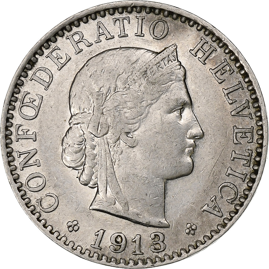Suiza, 20 Rappen, Libertas, 1913, Bern, Níquel, MBC, KM:29