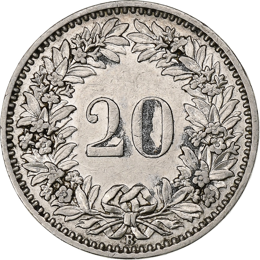 Suiza, 20 Rappen, Libertas, 1913, Bern, Níquel, MBC, KM:29