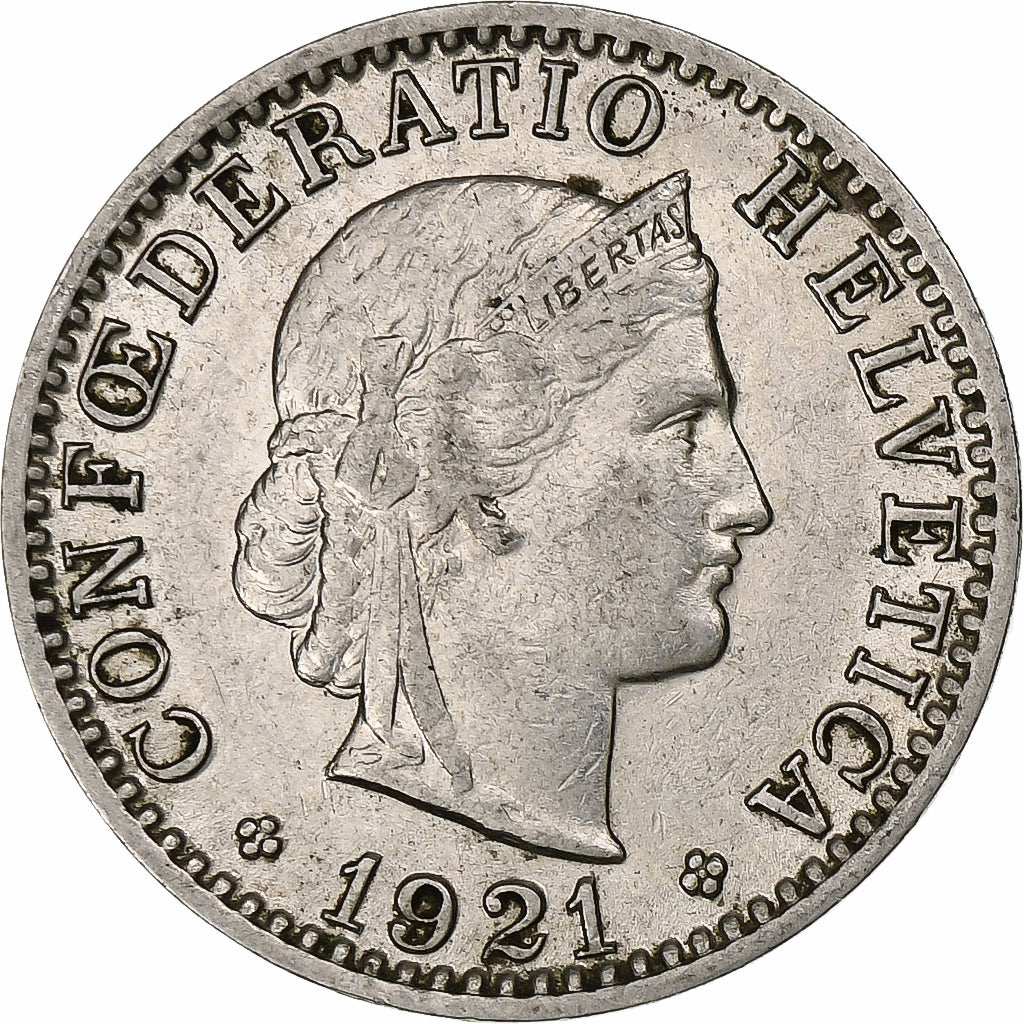 Switzerland, 20 Rappen, Libertas, 1921, Bern, Nickel, AU(50-53), KM:29