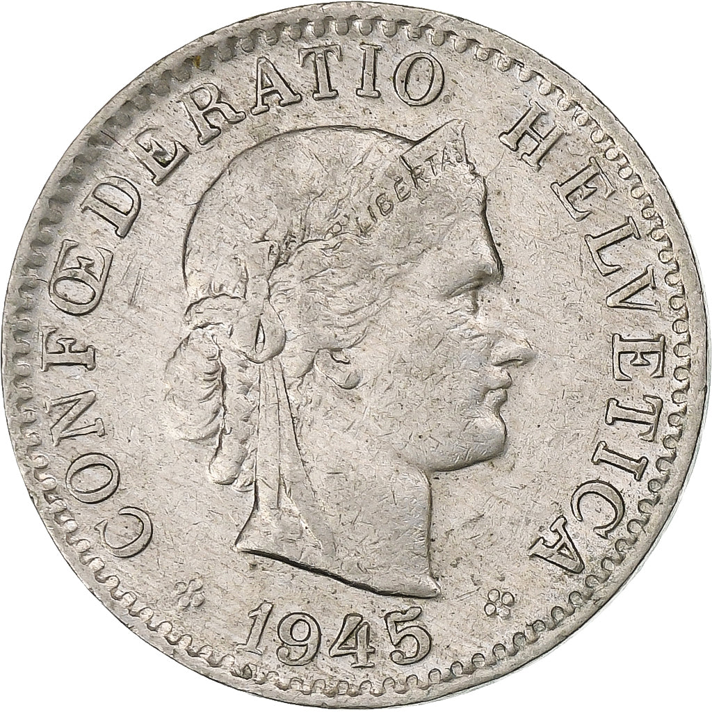 Suiza, 20 Rappen, Libertas, 1945, Bern, Cobre - níquel, BC+, KM:29a