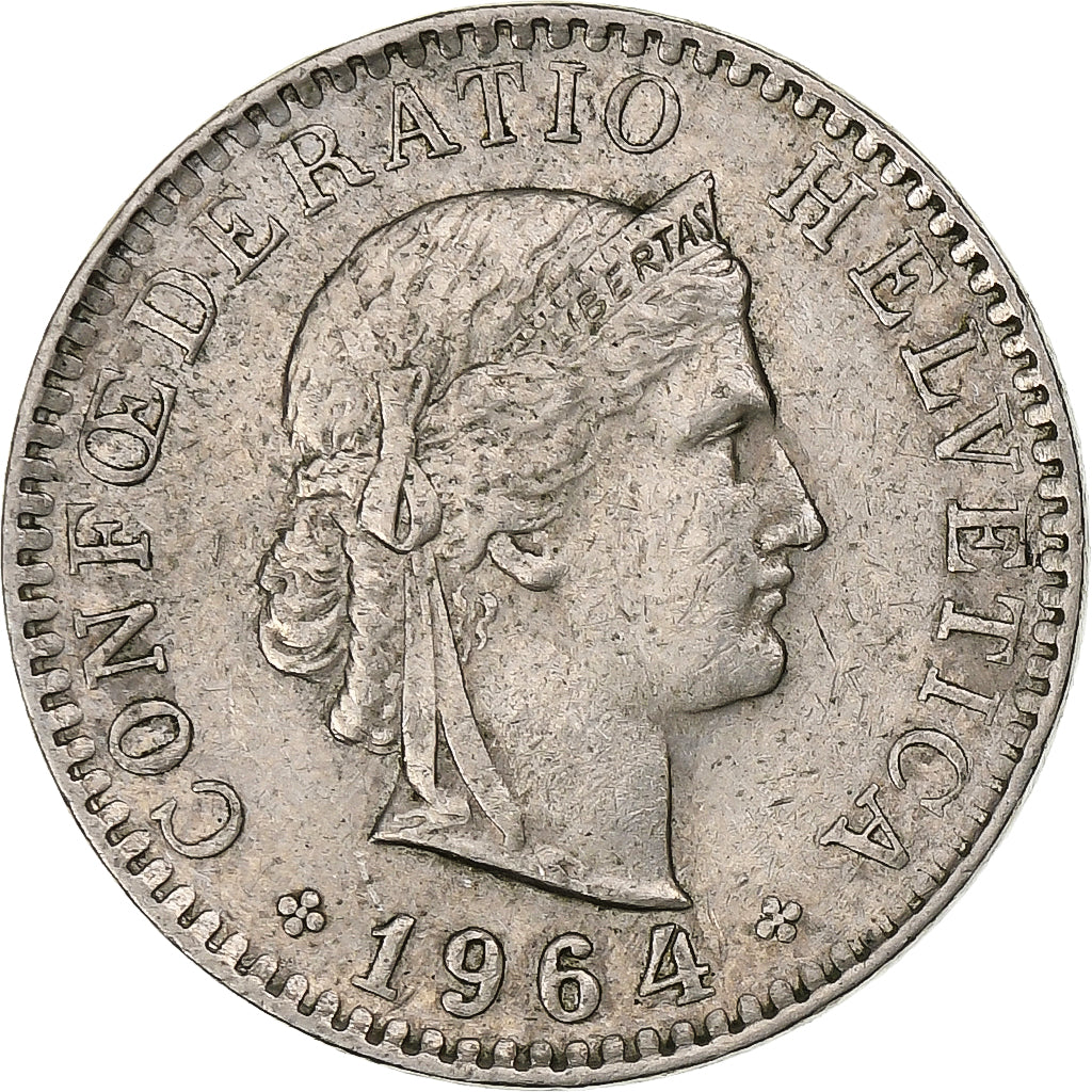 Suiza, 20 Rappen, Libertas, 1964, Bern, Cobre - níquel, MBC+, KM:29a