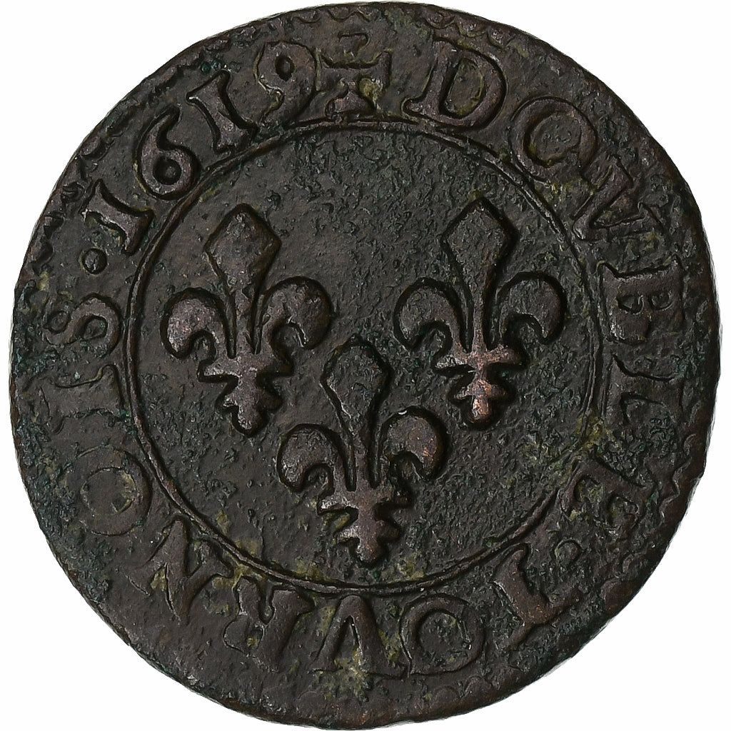 Frankrijk, Louis XIII, Double Tournois, 1619, Poitiers, Koper, FR+, Gadoury:5