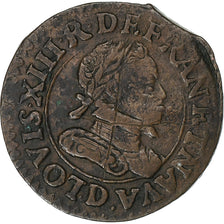 France, Louis XIII, Double Tournois, 1614, Lyon, Copper, VF(30-35), Gadoury:7