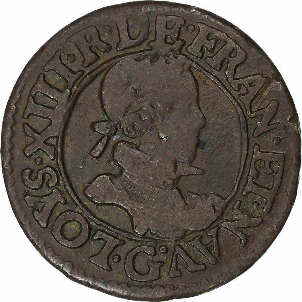 Frankreich, Louis XIII, Double Tournois, 1620, Poitiers, Kupfer, S, Gadoury:5