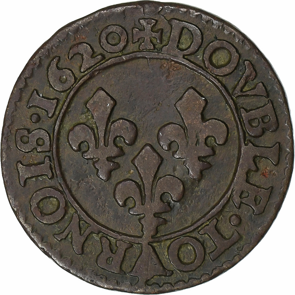 Frankreich, Louis XIII, Double Tournois, 1620, Poitiers, Kupfer, S, Gadoury:5