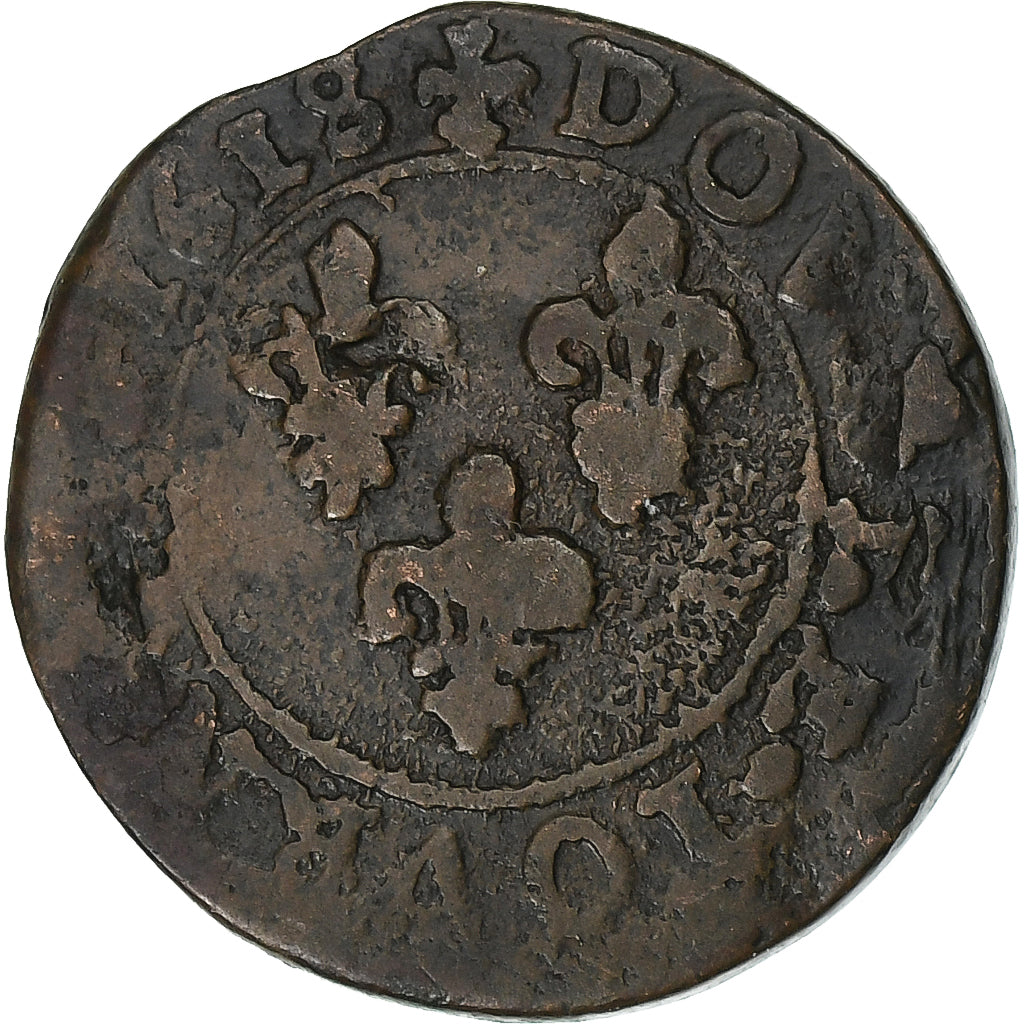 França, Louis XIII, Double Tournois, 1618, Bordeaux, Cobre, VF(20-25)