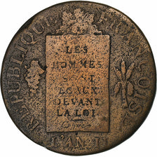 France, Sol à la balance Françoise, 1793 / AN II, Metz, Cuivre, TB, Gadoury:19