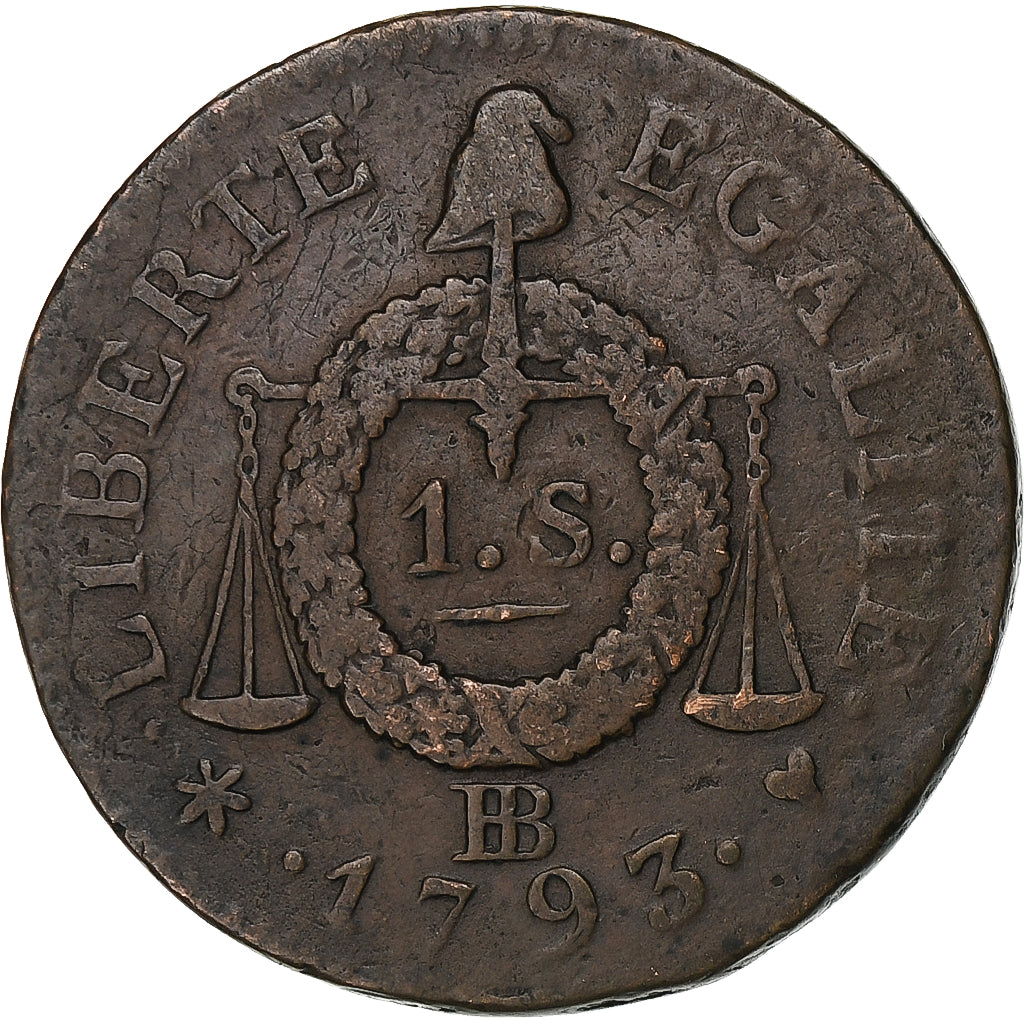 Frankreich, Sol à la balance Françoise, 1793 / AN II, Strasbourg, Kupfer, S+